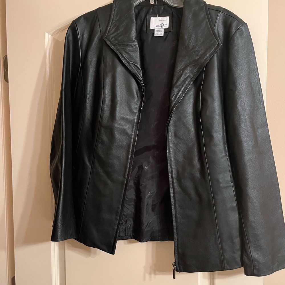 Genuine Black Leather Jacket Sz Large
